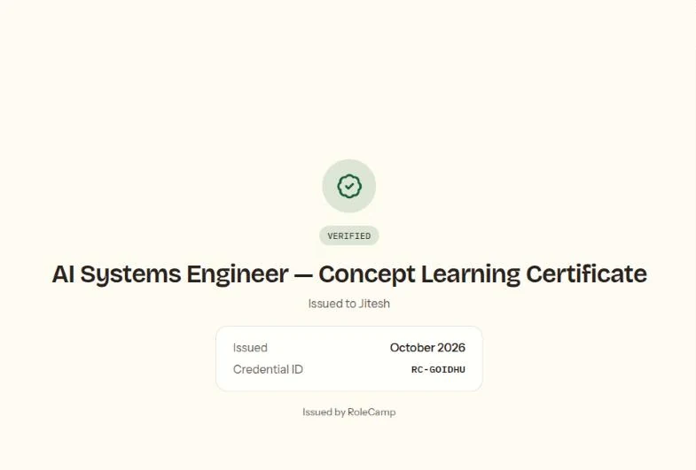 AI Systems Engineer certificate, RoleCamp, October 2026